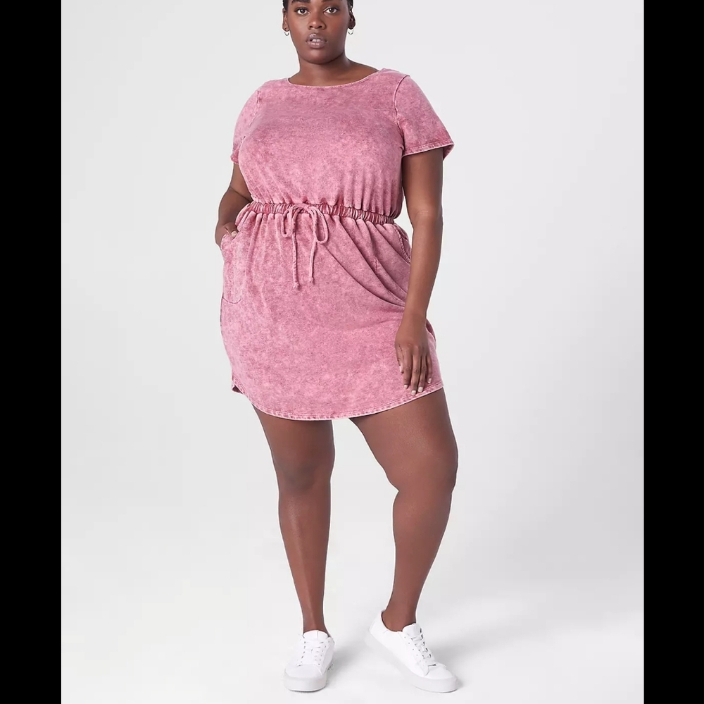 Livi Lane Bryand Pink Acid Wash Short-Sleeve Boatneck Dress Womens 14/16